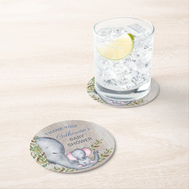 Jungle Safari Elephant Baby Shower Tack Underlägg Papper Rund (Insitu)