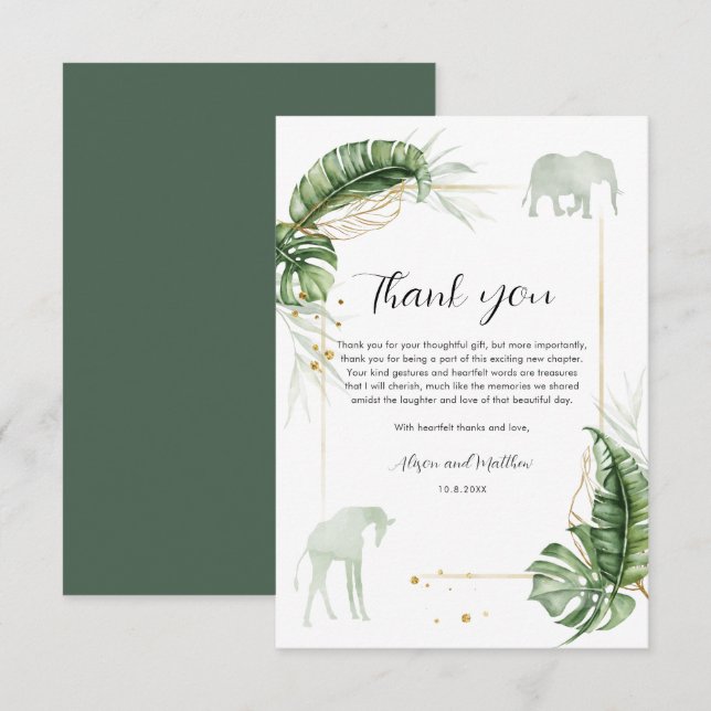 Jungle Safari Elephant Giraffe Baby Shower Tack Kort (Fram/baksida)