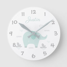Jungle Safari Elephant Kids / Nursery Wall Clock Rund Klocka