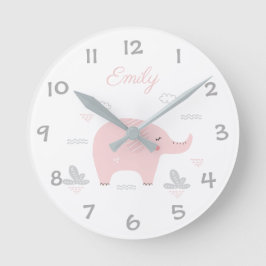Jungle Safari Elephant Kids / Nursery Wall Clock Rund Klocka