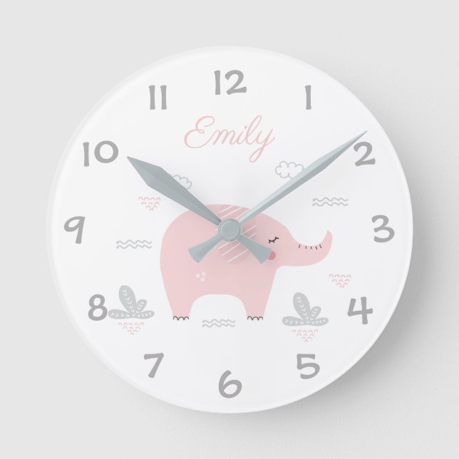 Jungle Safari Elephant Kids / Nursery Wall Clock Rund Klocka (Framsida)