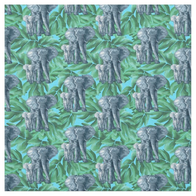 Jungle Safari Elephants Tyg (Närbild)
