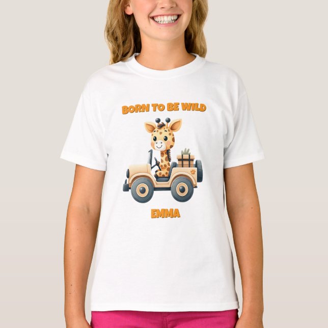 Jungle Safari Födelsedagsflicka T-Shirt  Redigerba (Framsida)