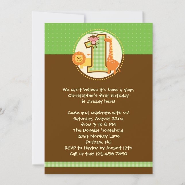 Jungle Safari Första födelsedagsinbjudan Inbjudningar (Framsida)