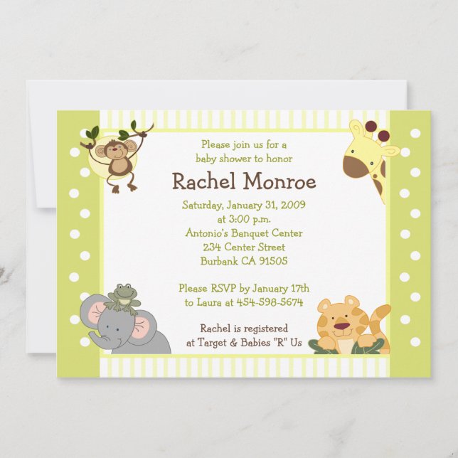 Jungle Safari Friends 5x7 Baby Shower-inbjudan Inbjudningar (Framsida)