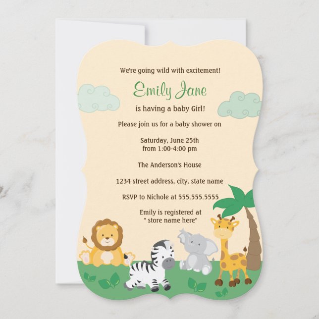 Jungle Safari Gender Neutral Baby Shower Inbjudan (Framsida)