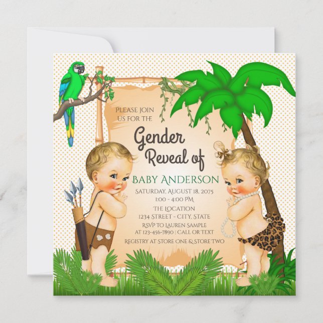 Jungle Safari Gender Reveal Shower-inbjudan Inbjudningar (Framsida)
