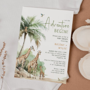 Jungle Safari Giraffe Äventyr Baby Shower Inbjudningar