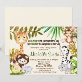 Jungle Safari Girl Queen of Jungle Baby Shower Inbjudningar