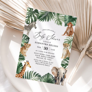 Jungle Safari Greenery Baby Shower Inbjudningar