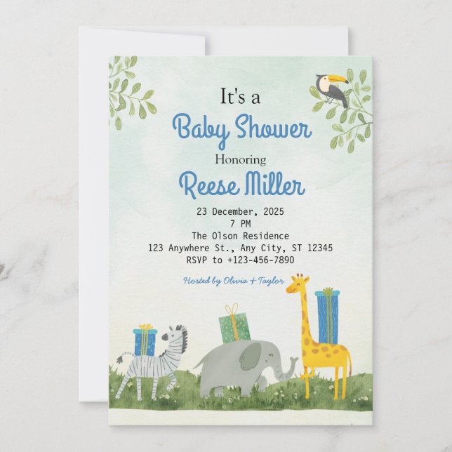 Jungle Safari Greenery Baby Shower Party Inbjudningar (Framsida)