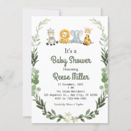Jungle Safari Greenery Baby Shower Party Inbjudningar