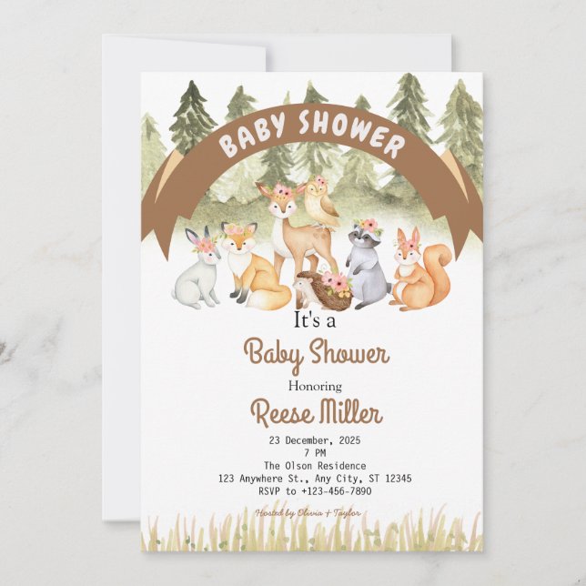 Jungle Safari Greenery Baby Shower Party Inbjudningar (Framsida)