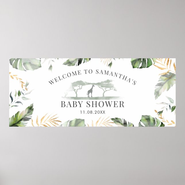 Jungle Safari Greenery Rustic Baby Shower Poster (Framsidan)