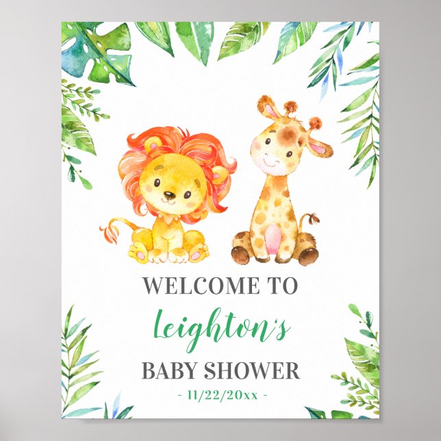 Jungle Safari Grönt Baby Shower Sprinkle Välkommen Poster (Framsidan)