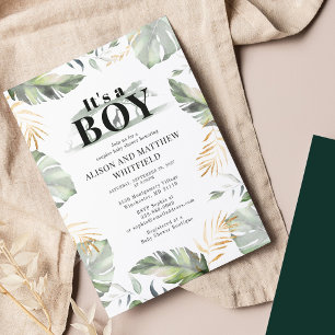 Jungle Safari Handflatan Lämnar Par Baby Shower Inbjudningar