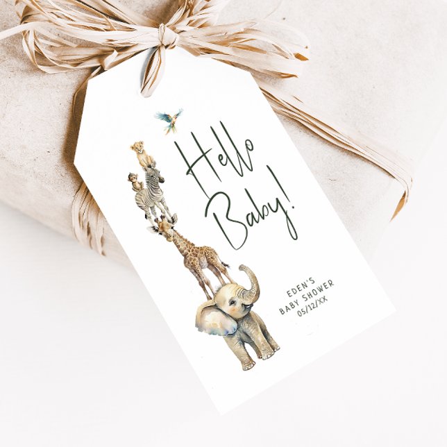 Jungle Safari Hej Baby Baby Shower Tack Presentetikett (Skapare uppladdad)