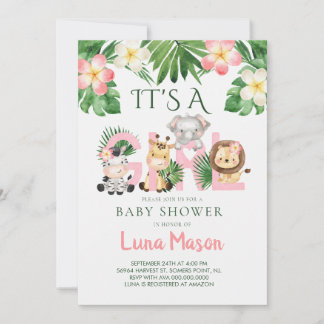 Jungle Safari It's A Girl Baby Shower Inbjudningar