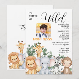 Jungle Safari "It's About To Get Wild" Baby Shower Inbjudningar