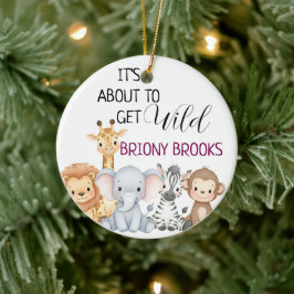 Jungle Safari "It's About To Get Wild" Baby Shower Julgransprydnad Keramik