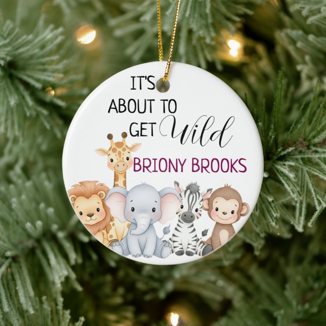 Jungle Safari "It's About To Get Wild" Baby Shower Julgransprydnad Keramik (Träd)