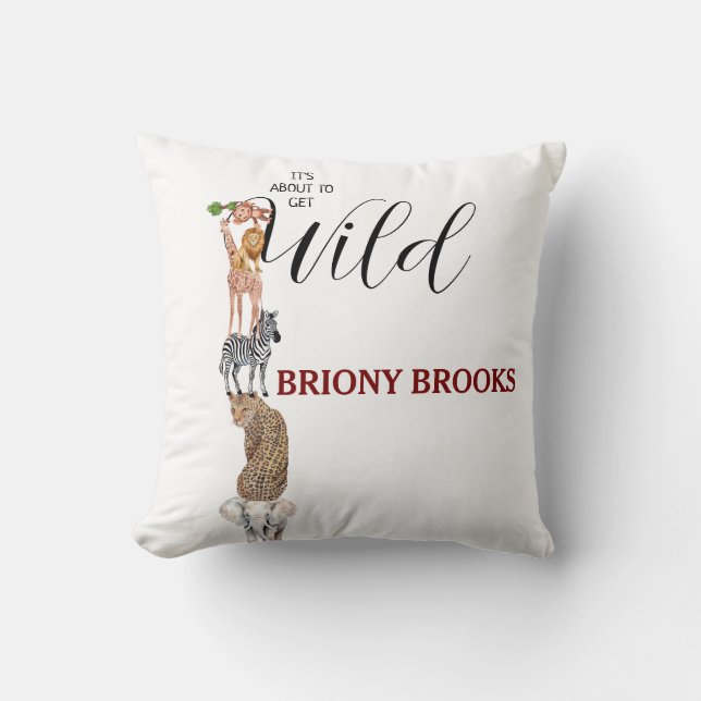 Jungle Safari "It's About To Get Wild" Baby Shower Kudde (Framsida)