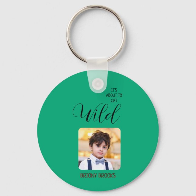 Jungle Safari "It's About To Get Wild" Baby Shower Nyckelring (Baksida)