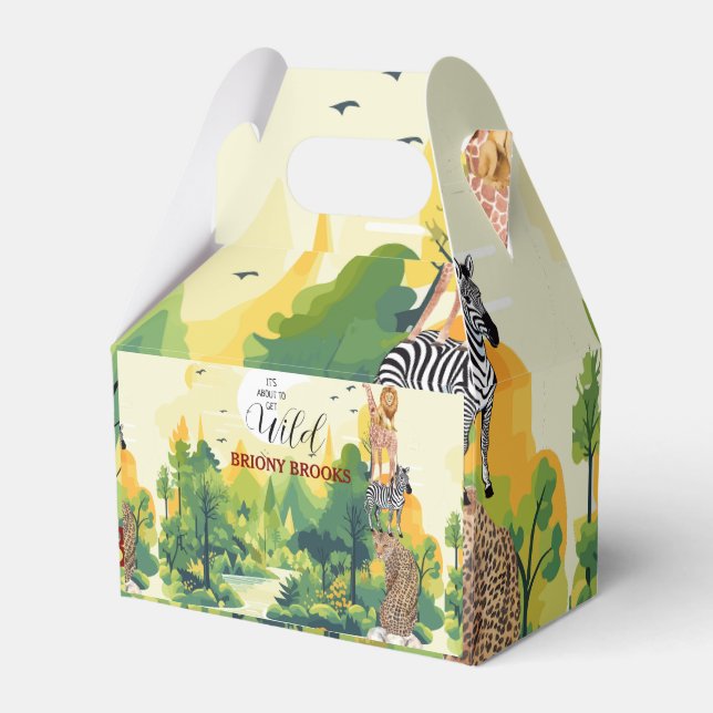 Jungle Safari "It's About To Get Wild" Baby Shower Presentaskar (Framsidan Sidan)