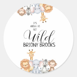 Jungle Safari "It's About To Get Wild" Baby Shower Runt Klistermärke