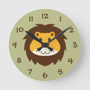 Jungle Safari Lejon Kids Nursery Wall Clock Rund Klocka