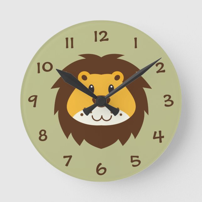 Jungle Safari Lejon Kids Nursery Wall Clock Rund Klocka (Framsida)