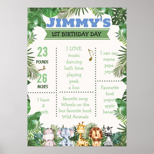 Jungle Safari Milestone Birthday Poster (Framsidan)