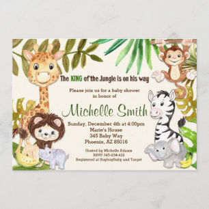 Jungle Safari Monkey Elephant Giraffe Baby Shower Inbjudningar