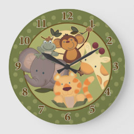 Jungle Safari Mörk grönt Wall Clock Stor Klocka