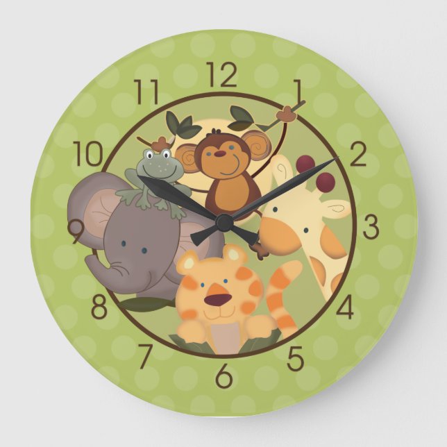 Jungle Safari Nursery Wall Clock Stor Klocka (Framsida)