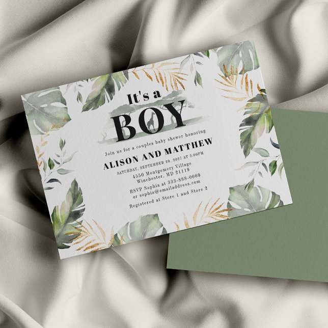 Jungle Safari Par Boy Shower-inbjudan (Jungle Safari Giraffe Boy Baby Shower Coed Invitation)