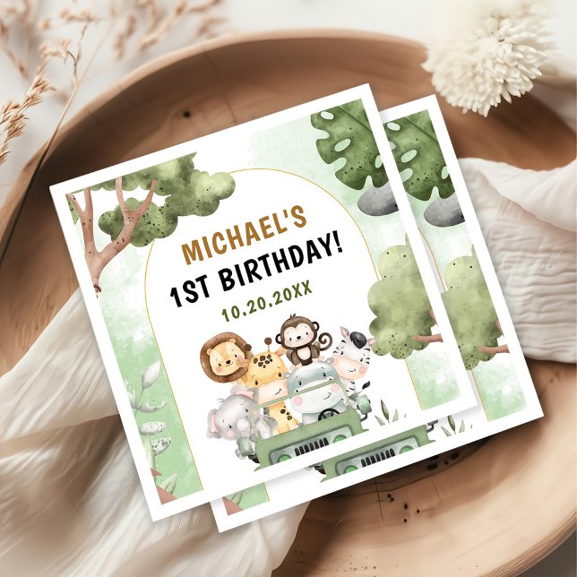 Jungle Safari Party Animals 1:a födelsedagen Pappersservett (Skapare uppladdad)