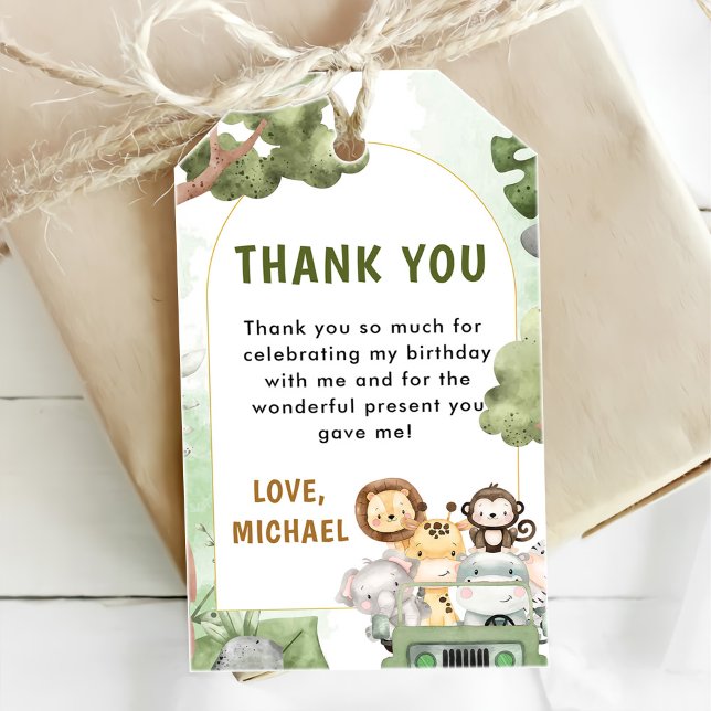Jungle Safari Party Animals 1:a födelsedagen Presentetikett (Skapare uppladdad)