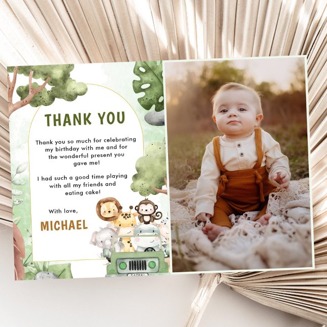 Jungle Safari Party Animals Birthday Photo Tack Kort (Skapare uppladdad)