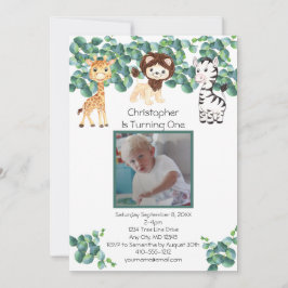 Jungle Safari Photo Boys 1:a födelsedagen Inbjudningar