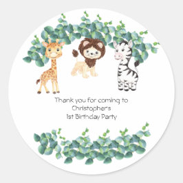 Jungle Safari Pojkar 1-årsdag Runt Klistermärke