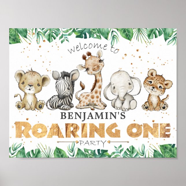 Jungle Safari Roaring Ett första födelsedag Party Poster (Framsidan)