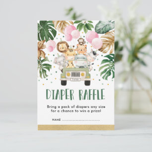 Jungle Safari Rosa Ballon Flicka Diaper Raffle Tilläggskort