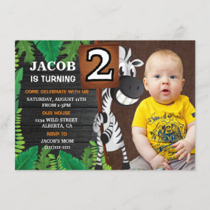 Jungle Safari Second Birthday Boy Photo Investigat Inbjudningar
