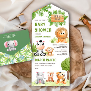 Jungle Safari Söta Vilda Djur Pojke Bebis Shower