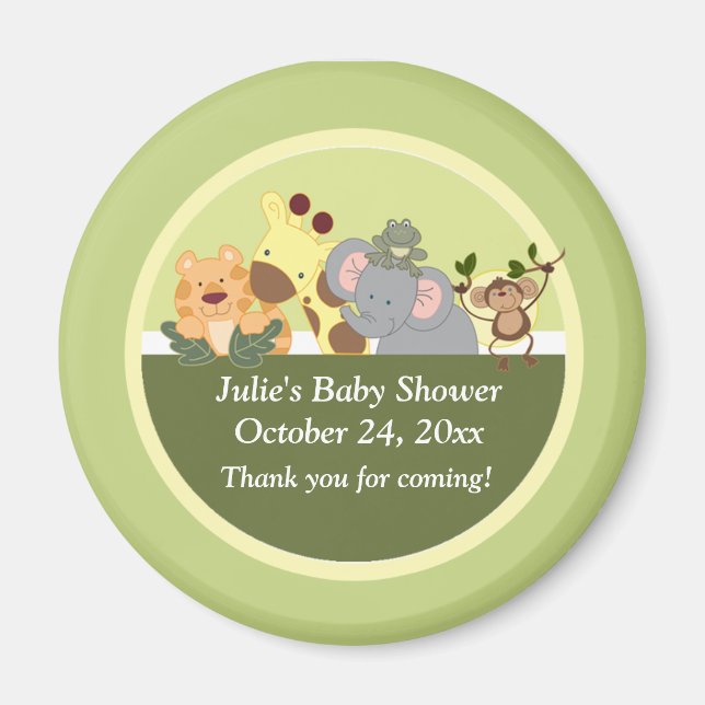 Jungle Safari Tiger Giraffe Elephant Monkey Favor Magnet (Framsidan)