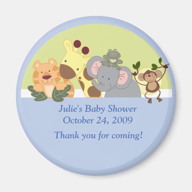 Jungle Safari Tiger Giraffe Elephant Monkey Favor Magnet (Framsidan)