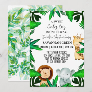 Jungle Safari Tropical Animal Vild Boy Shower Inbjudningar