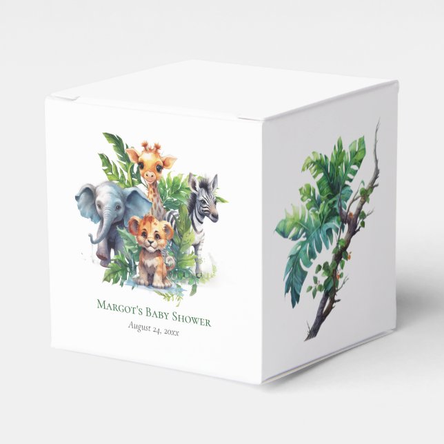 Jungle Safari Tropical Animals Baby Shower Favor Presentaskar (Framsidan Sidan)