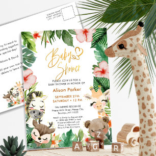 Jungle Safari Tropical Blommigt Greenery Baby Show Inbjudan Vykort